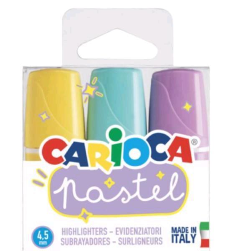 CARIOCA EVIDENZIATORE MINI LIGHT PASTEL PUNTA A SCALPELLO 5 mm COLORI ASSORTITI CONF 3 Pz.